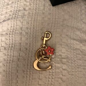 Gold-Tone Keychain Charm with Pink Flower Accent